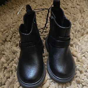 New Cat & Jack Toddler Size 7 Black Biker Boot Side Zip Bling Buckle